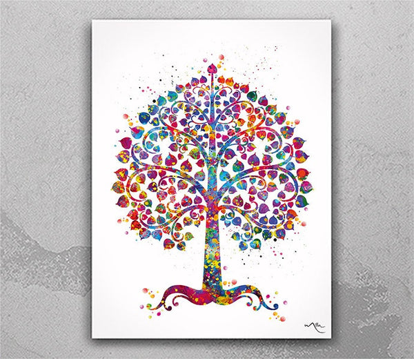 Buddha Tree Watercolor Print Tree of Life Buddhist Symbol Golden Bodhi Tree Housewarming Gift Zen Wall Art Yoga Studio Mantra Wall Decor-565