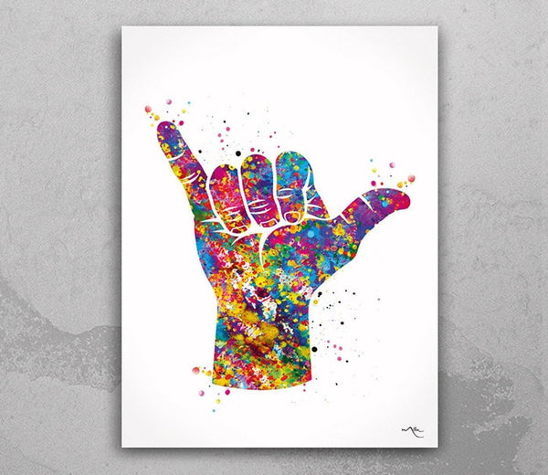 Shaka Hand Gesture Sign Watercolor Print Symbol Poster Hang Loose Sign ASL Sign Language Wall Art Wall Decor Art Home Decor Wall Hanging-210