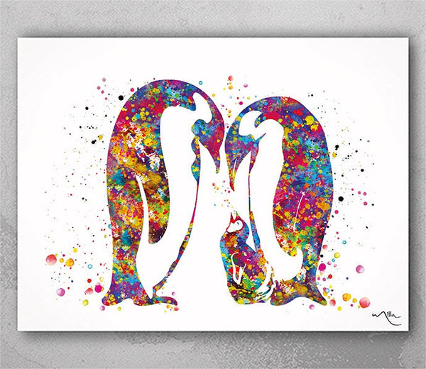 Penguin Family Watercolor Print Wedding Gift Nursery Decor Wall Art Housewarming Gift Wall Decor Home Decor Wall Hanging Mom Dad Baby-606