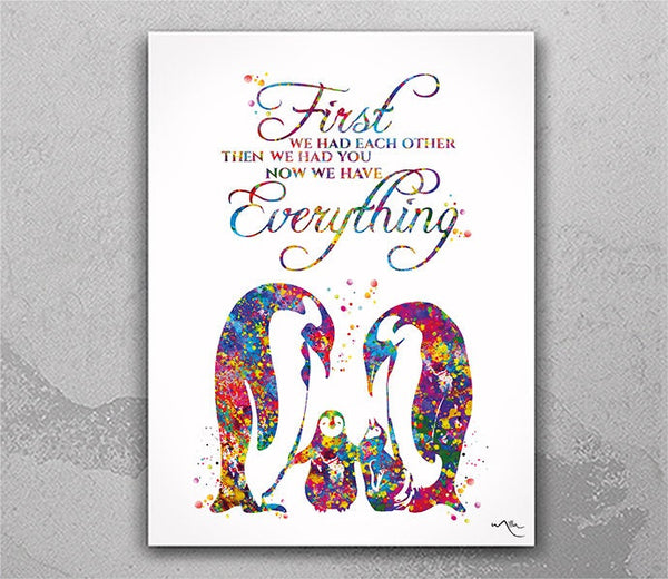 Penguin Family Quote Watercolor Print Wedding Gift Nursery Wall Art Wall Decor Home Decor Wall Hanging Housewarming Gift Baby Shower-1940