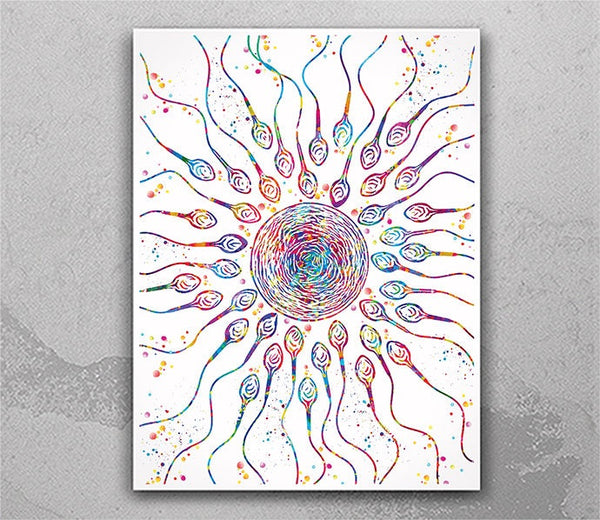 Sperms and Egg Art Watercolor Print Uterus Fertility Gynecology Medical Art Medicine Fertilization Baby OBGYN Medical Nurse Midwife-1131