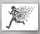 Runner Woman with Birds Watercolor Print Runner Woman Female Girl Marathon Athlete Personalised Gift Poster Sports Running Gift Runners-1500