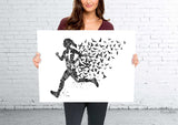 Runner Woman with Birds Watercolor Print Runner Woman Female Girl Marathon Athlete Personalised Gift Poster Sports Running Gift Runners-1500