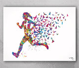 Runner Woman with Birds Watercolor Print Runner Woman Female Girl Marathon Athlete Personalised Gift Poster Sports Running Gift Runners-1500
