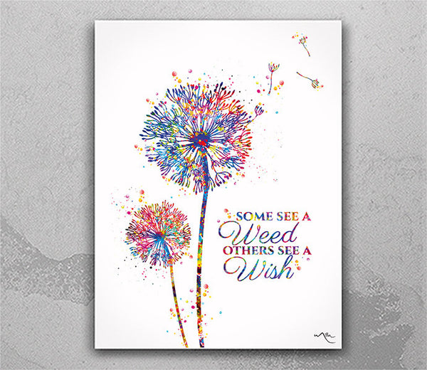 Dandelion Flowers Watercolor Print Nature Love Some see a wish Quote Housewarming Gift Wall Art Wall Decor Inspirational Wall Hanging-1697