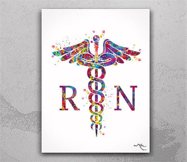 Caduceus Registered Nurse Watercolor Print Wall Art RN Art Registered Nurse Gift Medical Art Science Art Gift Home Decor Office Decor-997