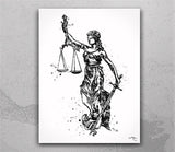 Lady Justice Art Watercolor Print Scales of Justice Lawyer Office Decor Wall Art Judge Law Wall Hanging Lawyer Pass the Bar Gift Art-424