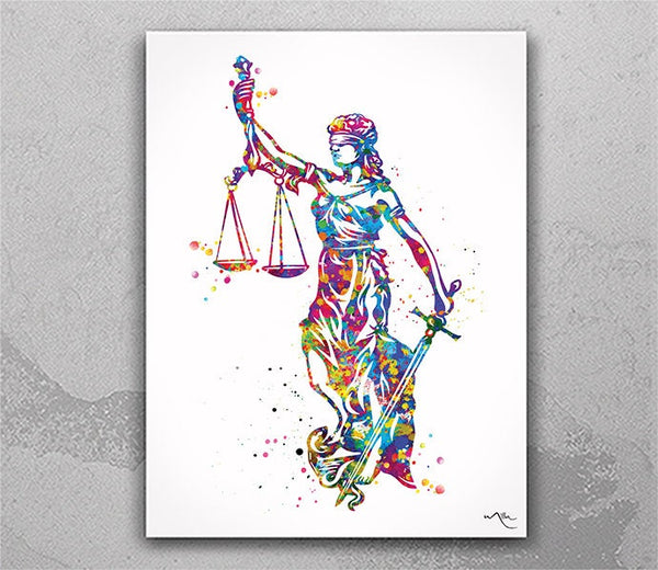 Lady Justice Art Watercolor Print Scales of Justice Lawyer Office Decor Wall Art Judge Law Wall Hanging Lawyer Pass the Bar Gift Art-424
