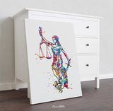 Lady Justice Art Watercolor Print Scales of Justice Lawyer Office Decor Wall Art Judge Law Wall Hanging Lawyer Pass the Bar Gift Art-424