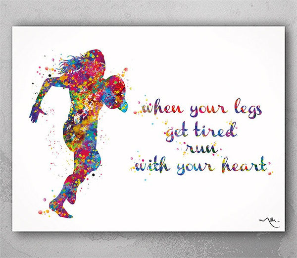 Rugby Player Girl Watercolor Print Female Woman Girls Rugby Player When your legs get tired Quote Sports Poster Wall Art Wall Decor-2242