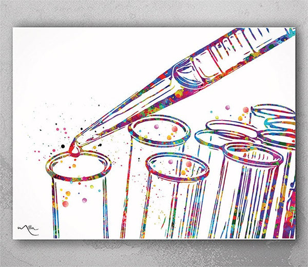 Test Tubes and Pipette Watercolor Print Chemistry Phlebotomist Medical Art Laboratory Sicence Art CANVAS Doctor Office Clinic Wall Art-1765