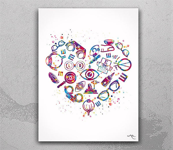 Optometry Art Watercolor Print Optometrist Gift Optician Poster Eye Doctor Heart Shape Medical Art Ophthalmology Love Eye Clinic Decor-2463