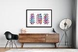 Lumbar Spine Watercolor Print Human Anatomy Art Vertebral Column Medical Art Vertebral Bones Chiropractic Skeletal System Orthopedic-1227