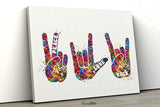 Peace Love Rock Symbol Watercolor Print ASL Sign Language Love Hand Sign Poster Rock Sign Peace Hand Manual Alphabet Teen Room Decor-2342