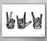 Peace Love Rock Symbol Watercolor Print ASL Sign Language Love Hand Sign Poster Rock Sign Peace Hand Manual Alphabet Teen Room Decor-2342