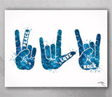 Peace Love Rock Symbol Watercolor Print ASL Sign Language Love Hand Sign Poster Rock Sign Peace Hand Manual Alphabet Teen Room Decor-2342