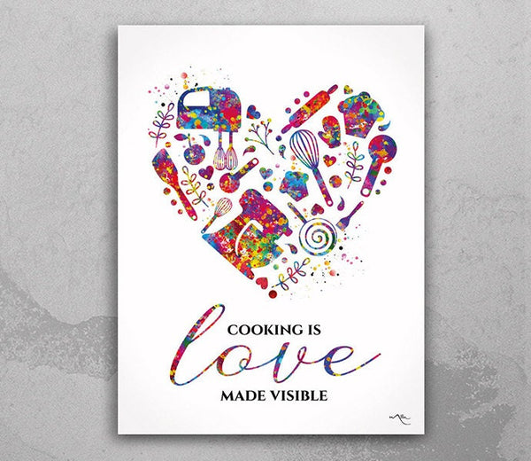 Cooking is Love made visible Quote Watercolor Print Family Dining Room Kitchen Wall Art Wall Decor Home Decor Wall Hanging Restaurant-2112
