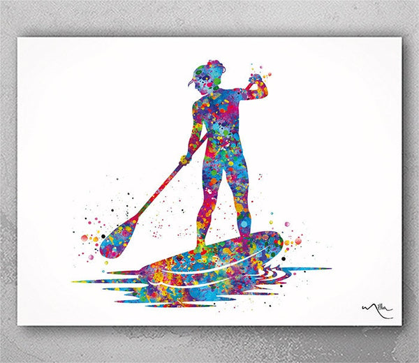 Paddle Boarder Woman Watercolor Print Female Stand Up Paddle Board Girl Gift Wall Decor Like a Girl Ladies Sports Art Sport Wall Art-2032
