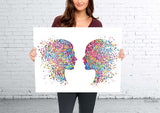 Face to Face Watercolor Print LOVE Gift PSI Psychology Art Clinic Dialogue Psychology Office Psychologist Gift Therapist Couples Therapy-11