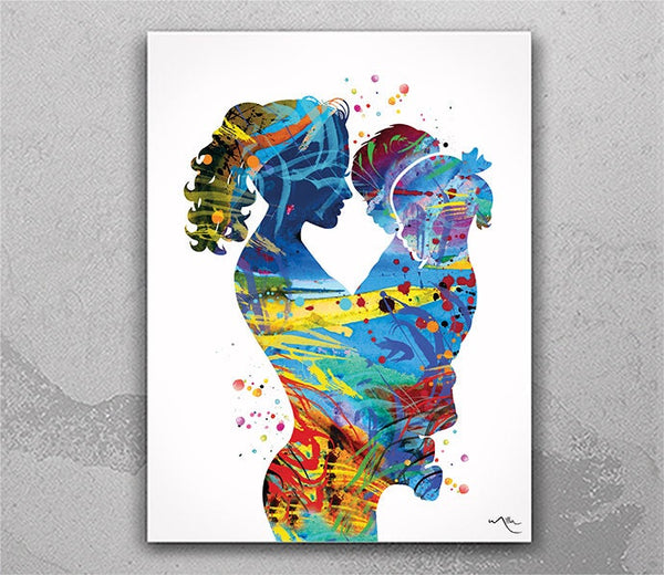 Mother and Twins Watercolor Print Mother with Baby Twin Baby Mother and ChildrenS Mother and Kids Baby Shower Nursery Decor Wall Art-2471