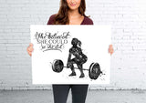Woman Weight Lifter Quote Watercolor Print Female Weightlifter Bodybuilding Wall Decor Gym Fitness She Believed Motivational Wall Art-2488