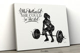 Woman Weight Lifter Quote Watercolor Print Female Weightlifter Bodybuilding Wall Decor Gym Fitness She Believed Motivational Wall Art-2488