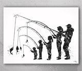 Family Fishing Watercolor Print Mom Dad Son Daughter Kids Poster Housewarming Gift Wall Art Father Mother and Son Gift Nursery Decor-2472