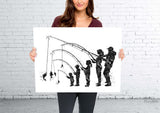 Family Fishing Watercolor Print Mom Dad Son Daughter Kids Poster Housewarming Gift Wall Art Father Mother and Son Gift Nursery Decor-2472