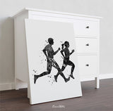 Runners Watercolor Print Canvas Runner Woman Man Couple Marathon Winner Gift Sport Poster Motivational Inspirational Running Gift-1382