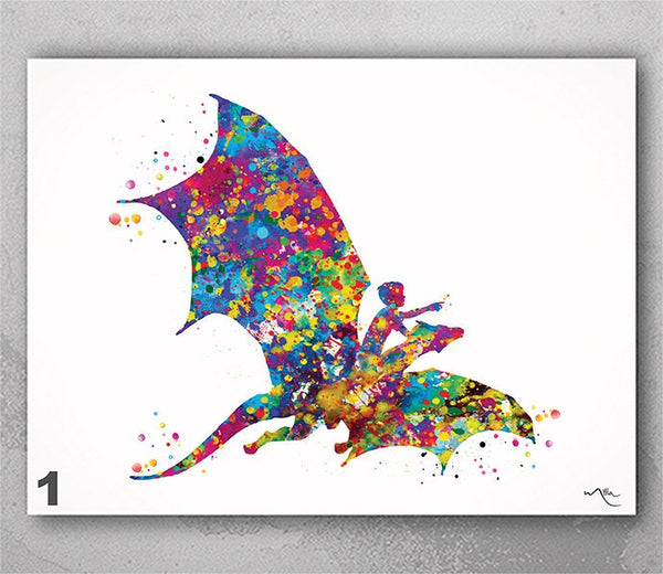 Dragon Rider Boy Watercolor Print Boys Art Teen Room Decor Poster Nursery Wall Art Boy Bedroom Decor Wall Decor Home Decor Wall Hanging-1727