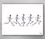 Skeleton Running Phases Watercolor Print Skeletal System Poster Clinic Physical Therapist Runner Sport Human Bones  Anatomy Medical Art-1822