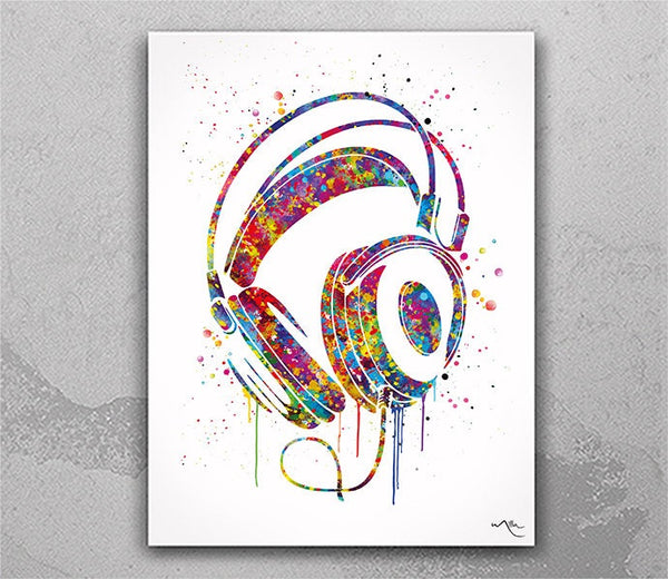 Headphone Watercolor Print Music Art Wall Art Earphones Poster Room Decor Gift DJ Gift Teen Room Bedroom Musical Decor Art Music Studio-135
