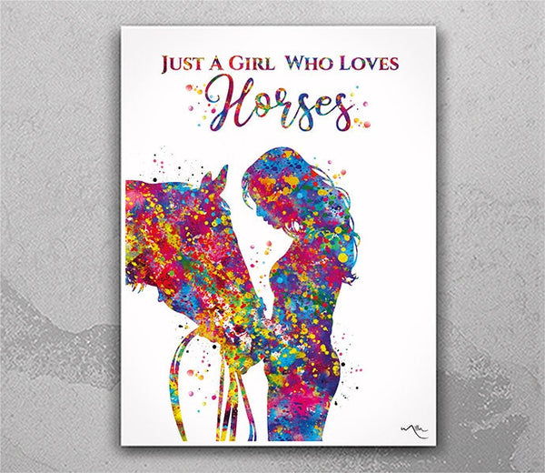 Girl with Horse Quote Watercolor Print Equestrian Wall Art Horse Rider Gift Horse Lover Art Horse Wall Art Horses Poster Housewarming-909