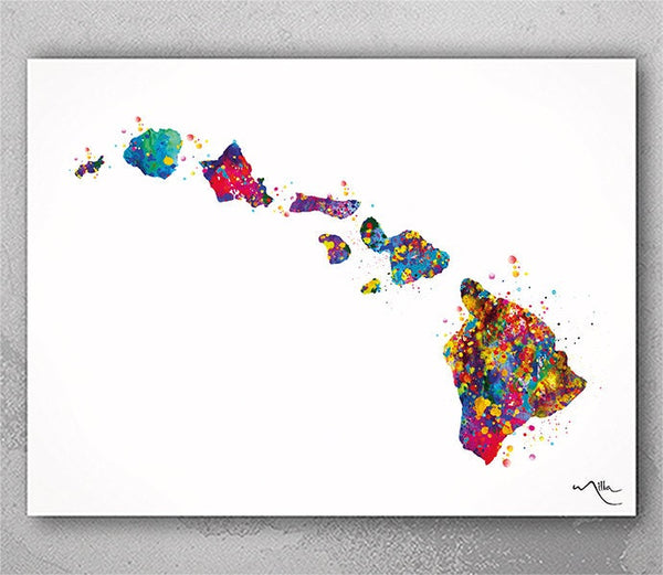 Hawaii Map Watercolor Print Anniversary Art Print Wall Honeymoon Gift Wedding Gift Housewarming Gift Wall Decor Home Decor Wall Hanging-433
