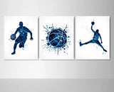 Basketball Player Set of 3 Watercolor Print Basketball Player Man Boy Sports Nursery Dorm Teem Room Basketball Ball Poster Wall Art-1724