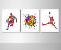 Basketball Player Set of 3 Watercolor Print Basketball Player Man Boy Sports Nursery Dorm Teem Room Basketball Ball Poster Wall Art-1724