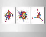 Basketball Player Set of 3 Watercolor Print Basketball Player Man Boy Sports Nursery Dorm Teem Room Basketball Ball Poster Wall Art-1724
