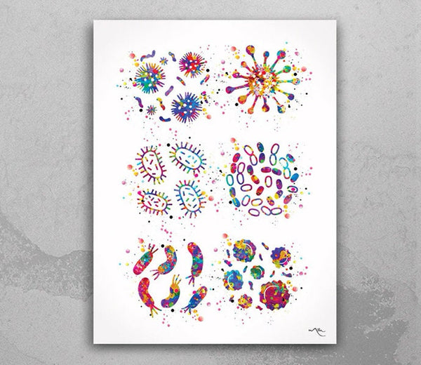Bacteria Watercolor Print Medical Art Wall Art Bioscience Microbiology Virus Art Abstract Biology Bacteriophage Microscopy Science Decor-231