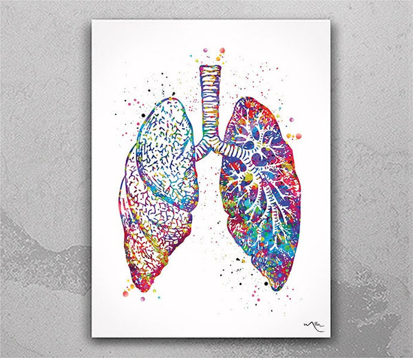Lungs Anatomy Watercolor Print Decor Medical Art Print Science Breathe Poster Medicine Pulmonologist Doctor Clinic Decor Wall Hanging-1017