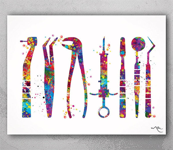 Dentist Tools Watercolor Print Tooth Medical Art Surgeon Dental Clinic Decor Gift Dental Instruments Dentistry Office Graduaiton Gift-240