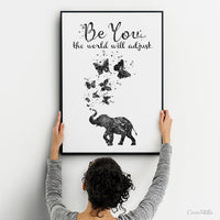 Be You the world will adjust Quote Elephant Watercolor Print Housewarming Gift Wall Art LGBT Motivational Inspirational Wall Hanging-1873
