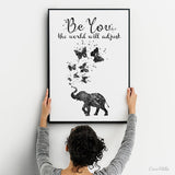 Be You the world will adjust Quote Elephant Watercolor Print Housewarming Gift Wall Art LGBT Motivational Inspirational Wall Hanging-1873