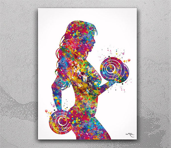 Fit Girl Watercolor Print Fitness Girl Mom Female Woman Dumbbells Wall Art Decor Gym Weight Lifting Sport Bodybuilding Weight Training-2014