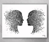 Face to Face Watercolor Print LOVE Gift PSI Psychology Art Clinic Dialogue Psychology Office Psychologist Gift Therapist Couples Therapy-11