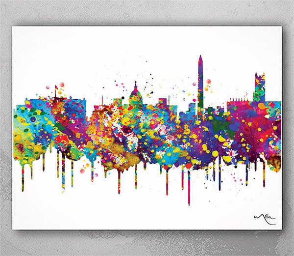 Washington DC Skyline Watercolor Print Cityscape Living Room Wedding Gift Poster Washington Poster Travel Art Wall Decor Wall Hanging-509