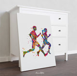Runners Watercolor Print Canvas Runner Woman Man Couple Marathon Winner Gift Sport Poster Motivational Inspirational Running Gift-1382