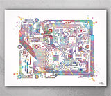 Circuit Board Watercolor Print Science Art Computer Modern Art Electronic Motherboard Engineer Technology Art Poster Tech Wall Art -1114