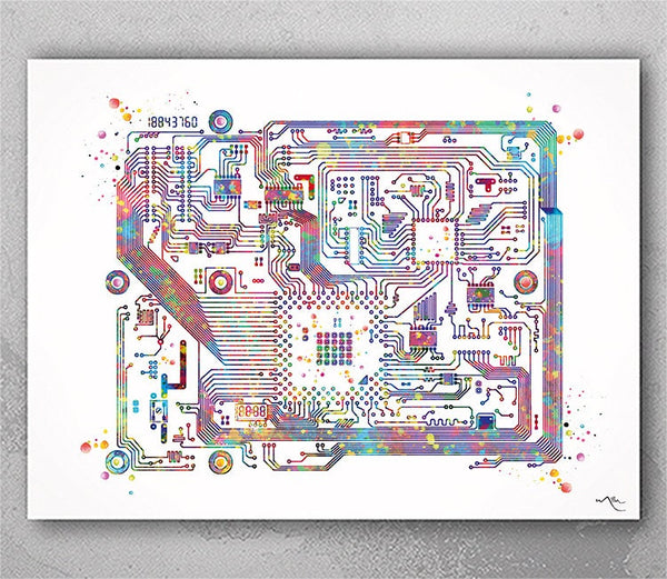 Circuit Board Watercolor Print Science Art Computer Modern Art Electronic Motherboard Engineer Technology Art Poster Tech Wall Art -1114