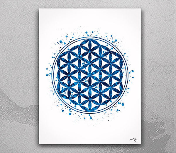 Flower of Life Blue Watercolor Print Sacred Geometry Wall Art Positive Housewarming Gift Wedding Home Decor Inspirational Buddha Decor-102