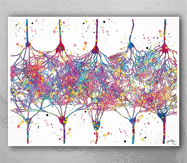Cortical Neurons Watercolor Print Medical Art Science Neurology Brain Art Poster CANVAS Art Doctor Office Clinic Decor Neural Synapses-1252